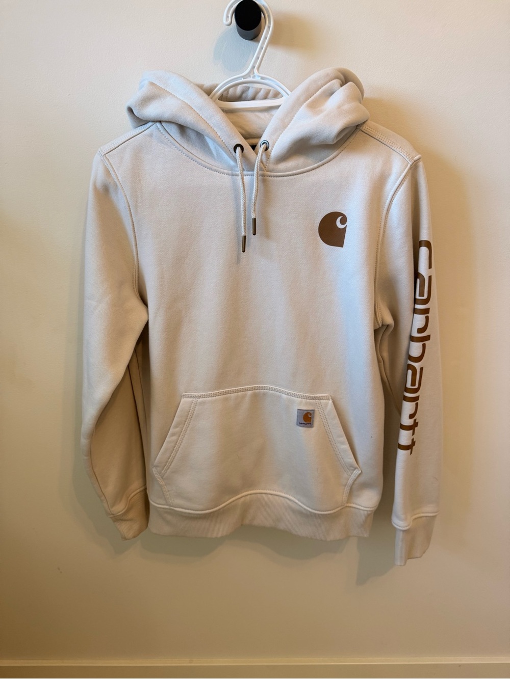 Carhartt Cream Pullover Hoodie with Brown Logo